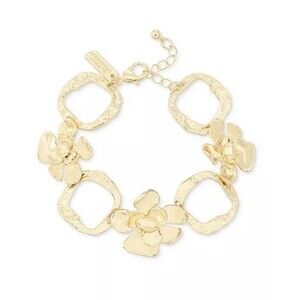 INC International Concepts Gold Tone Flower Statement Flex Bracelet 7"